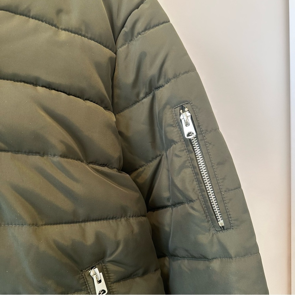 Topshop Fur Lined Puffer Coat Hood Winter Ski Jacket Womens Size Small Green - Picture 7 of 13